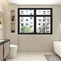 Tropical Plant Wallpaper Bathroom Interior With White Bathtub Golden Frame Mirror And Pendant Lights