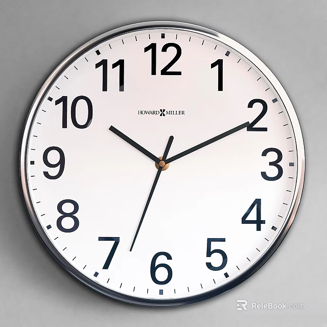 Kenko Clock White Dial With Black Numbers Silver Frame Hanging On Gray Wall 3d model 