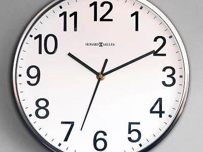 Kenko Clock White Dial With Black Numbers Silver Frame Hanging On Gray Wall 3d model