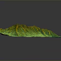 Detailed Realistic 3D Mountain Landscape Terrain Model With Green Yellow Textures