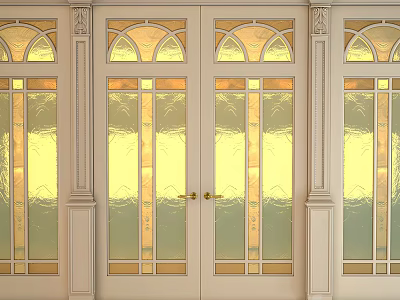 Elegant Swing Doors Design With Decorative Glass Panels And Arched Top Frames 3d model