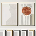 Modern Abstract Wall Art With Geometric Lines And Red Circular Design 3d model