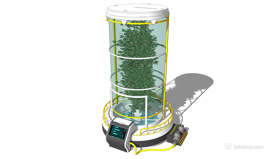 Vertical Plant Growth System With Transparent Cylinder And Digital Control Panel 3d model 