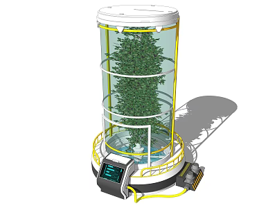 Vertical Plant Growth System With Transparent Cylinder And Digital Control Panel 3d model
