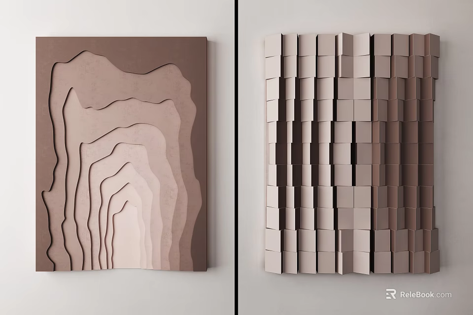 Modern 3D Layered Wall Decor With Brown Abstract And Geometric Textured Panels 3d model 