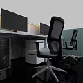 Modern Office Desk Workstations With Cubicles Computer Monitors And Black Office Chairs 3d model