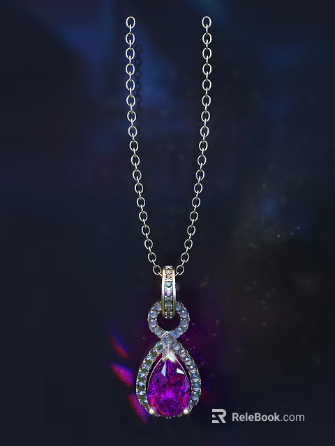 Exquisite Silver Chain Necklace With Diamond Pendant Gorgeous Design Starry Dark Background 3d model 