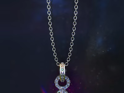 Exquisite Silver Chain Necklace With Diamond Pendant Gorgeous Design Starry Dark Background 3d model