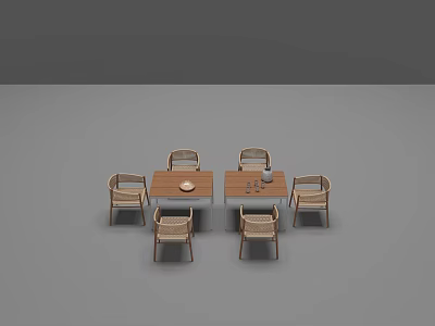 Wooden Dining Table Set With Six Matching Chairs And Minimalist Design 3d model