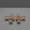 Wooden Dining Table Set With Six Matching Chairs And Minimalist Design