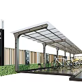 Modern Bicycle Shelter With Transparent Roof Parking Bicycles Signage Greenery And Wooden Fencing