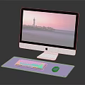 Sleek Electronic Desktop Computer Setup With iMac Monitor Colorful Keyboard Purple Mouse And Lighthouse Screen