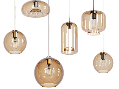 Modern Stylish Pendant Lights With Amber Glass In Various Shapes Hanging Design 3d model