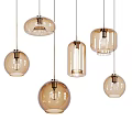 Modern Stylish Pendant Lights With Amber Glass In Various Shapes Hanging Design