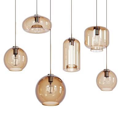 Modern Stylish Pendant Lights With Amber Glass In Various Shapes Hanging Design 3d model