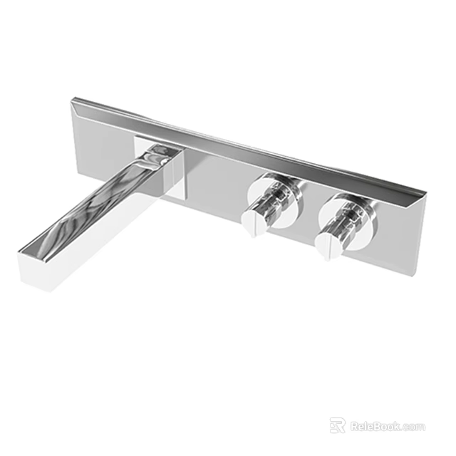 Sleek Modern Chrome Faucet Featuring Dual Knobs And Long Handle Design 3d model 
