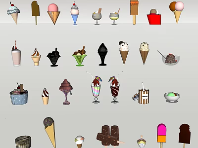 Various Types of Ice Cream Including Cones Popsicles Sundaes and Cups 3d model
