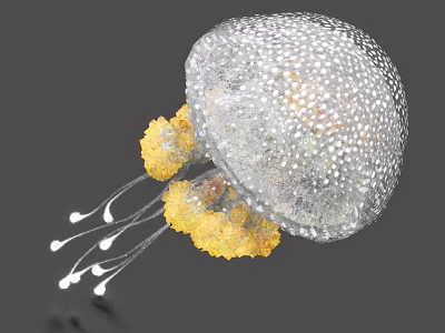Transparent Jellyfish With White Spots And Yellow Structures On Tentacles 3d model