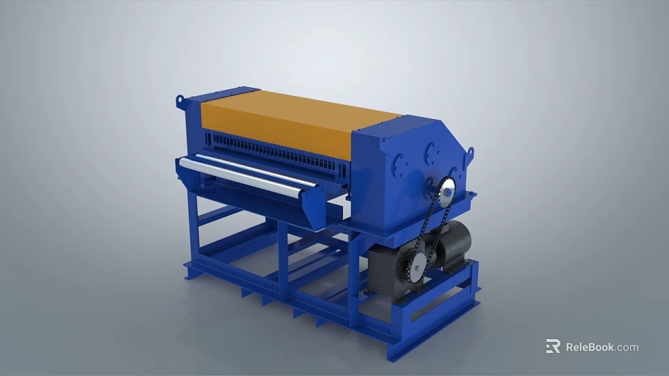 Industrial Equipment With Blue Frame Yellow Roller Motor And Processing Components 3d model 