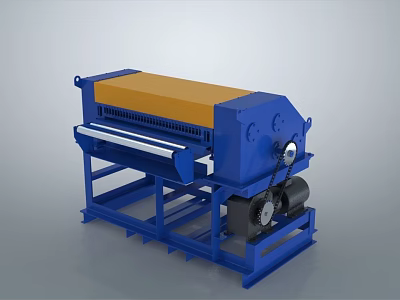 Industrial Equipment With Blue Frame Yellow Roller Motor And Processing Components 3d model