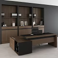 Modern Leisure Chair In Home Office With Wooden Bookshelf And Black Desk