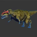 Realistic 3D Dinosaur Standing Posture With Red Head Sharp Teeth And Brownish Yellow Body