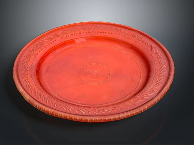 Red Carved Sculpture Plate With Intricate Decorative Edges And Embossed Center Design 3d model