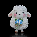 Cute White Lamb Plush Doll Holding Blue Flowers Against Black Background