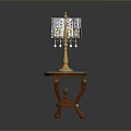 Classic Table Lamp And Side Table With White Patterned Lampshade Golden Base And Marble Tabletop
