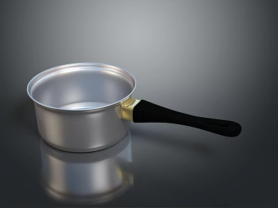 Shiny Silver Metal Cooking Pot With Black Handle For Household Kitchen Use 3d model