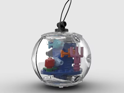 Colorful Building Blocks Inside Transparent Spherical Container With Black Hanging String 3d model