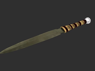 Steel Blade Weapon Knife With Brown Gold Striped Handle And White Tip 3d model