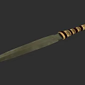 Steel Blade Weapon Knife With Brown Gold Striped Handle And White Tip