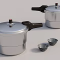 Two Aluminum Pressure Cookers With Small Ceramic Cups On White Surface 3d model