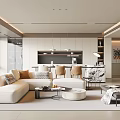 Modern Living Dining Room Interior With Sectional Sofa Dining Table And Decorative Lighting 3d model