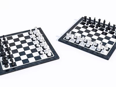 Two Chessboards with Black White Pieces for Classic Board Game Entertainment 3d model