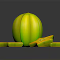 Fresh Yellow Green Star Fruit With Sliced Pieces On Black Background Reflections