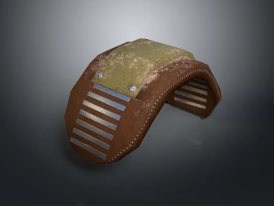 Curved Brown Leather Structure With Green Surface And Metal Strips 3d model