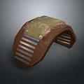 Curved Brown Leather Structure With Green Surface And Metal Strips