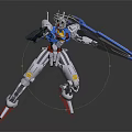 Robot Action Figure With White Blue Red Armor Standing In Action Pose And Long Sword
