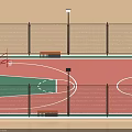Outdoor Basketball Court With Fence Basketball Hoop Benches And Colored Surface