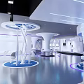 Futuristic Interior Space With White Curved Structures And Blue Lighting Accents