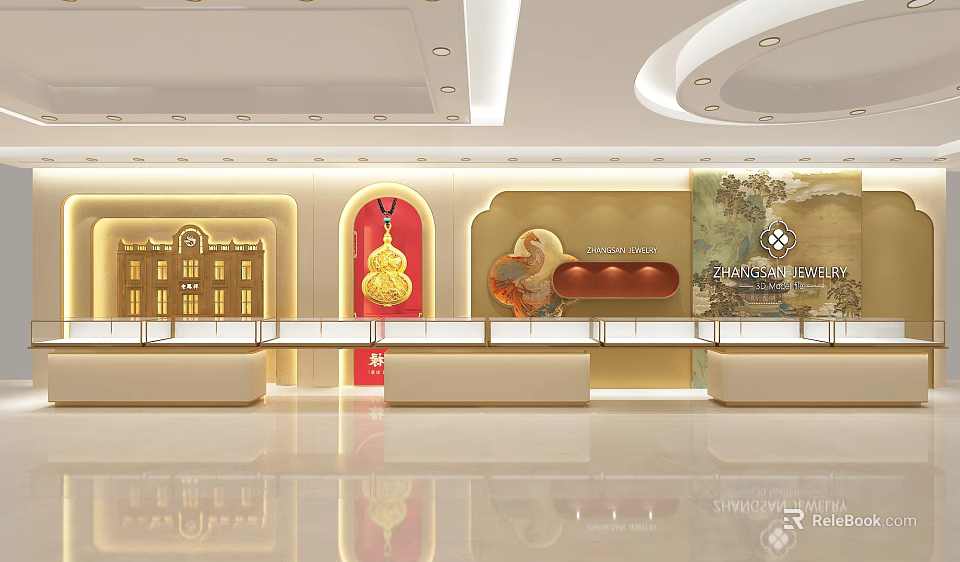 Luxurious Modern Jewelry Store Interior Design With Display Counters And Elegant Decor 3d model 