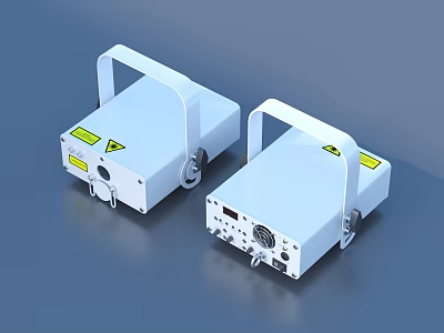 White Laser Devices Featuring Warning Labels Handles Control Panels And Wheels 3d model