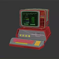 Vintage Red Retro Computer System With Monitor And Yellow Keyboard Design