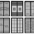 Various Design Black Frame Sliding Doors With Different Grid Patterns For Home 3d model