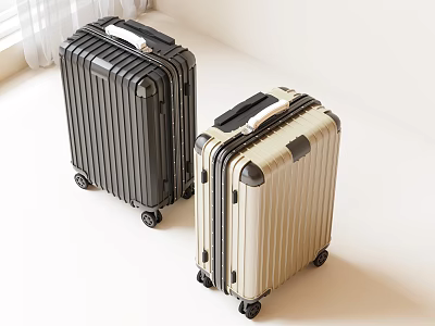 Two Modern Suitcases with Telescopic Handles and Rolling Wheels in Black and Beige Colors 3d model