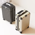 Two Modern Suitcases with Telescopic Handles and Rolling Wheels in Black and Beige Colors