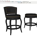 Black Leather Bar Stools With Brass Nailheads And Curved Leg Design