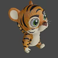Cute Baby Tiger 3D Animated Character In Cartoon Style For Game And Film